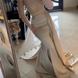 Elegant Cream Gown with Sequin Bodice